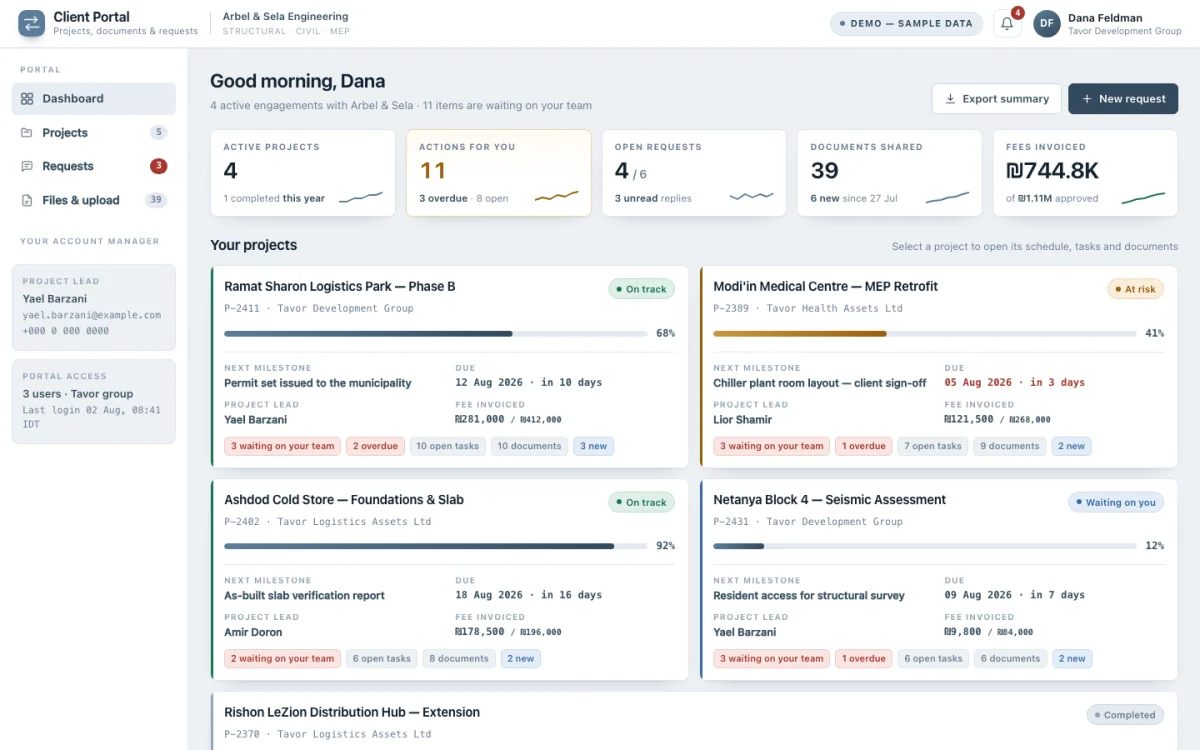 Engineering firm client portal — product screenshot